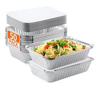 Foil Trays with Lids 50 Pcs, Aluminium Foil Trays (185×140×45mm)/650ml