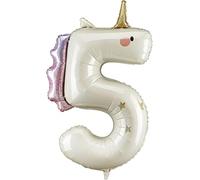 Foil Unicorn Number Balloon, Cream with Holographic Effect, Pink and Gold Details, 93cm, Numbers 1-5 (Number 5)
