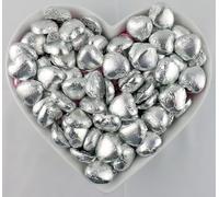 Foil Wrapped Milk Chocolate Hearts - ideal Wedding Favours, Anniversary, and Mothers Day - 100 Silver Hearts MADE IN THE UK (100, SILVER)