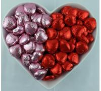 Foil Wrapped Milk Chocolate Hearts - ideal Wedding Favours, Anniversary, and Mothers Day - 20 PINK & RED Hearts MADE IN THE UK (20, PINK & RED)