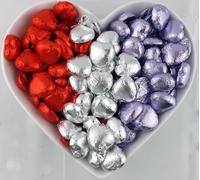 Foil Wrapped Milk Chocolate Hearts - ideal Wedding Favours, Anniversary, and Mothers Day - 20 Red Silver & Lilac Hearts MADE IN THE UK (20, SILVER RED & LILAC)