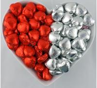Foil Wrapped Milk Chocolate Hearts - ideal Wedding Favours, Anniversary, and Mothers Day - 20 Silver & Red Hearts MADE IN THE UK (20, SILVER & RED)