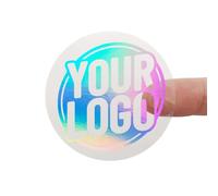 Foiled Transparent Stickers - Custom Logo Labels - 37mm Metallic Round Clear Stickers - Choose from Gold, Silver, Rose Gold or Rainbow Holographic (Rainbow Holographic Foil, 70 Labels (2 Sheets))