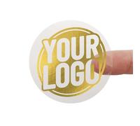 Foiled Transparent Stickers - Custom Logo Labels - 37mm Metallic Round Clear Stickers - Choose from Gold, Silver, Rose Gold or Rainbow Holographic (Gold Foil, 35 Labels (1 Sheet))