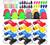 Foilswirl 12 Sets Mini Compact Binocular Compass Magnifying Glass Set Small Telescope Binocular with Whistle Bag for Bird Watching Hiking Outdoor Exploring Camping Travel (Assorted Color,Novelty)
