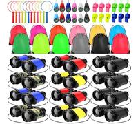Foilswirl 12 Sets Mini Compact Binocular Compass Magnifying Glass Set Small Telescope Binocular with Whistle Bag for Bird Watching Hiking Outdoor Exploring Camping Travel(Cute Color,Funny)