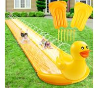 Foilswirl 20ft Slip Water Slide Double Lane Lawn Water Slides with 2 Bodyboards and Sprinkler Inflatable Summer Slide Heavy Duty Water Slide for Adult Outdoor Backyard Water(Duck)