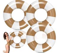 Foilswirl 3 Pcs Giant Ring Floats for Adults 48 Inch Large Inflatable Pool Tube Floats Vintage Brown Striped Swimming Rings for Swimming Pool Summer Beach Bachelorette Wedding Party Decor