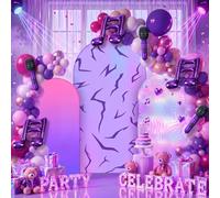 Foilswirl 34 Pcs Kpop Party Decorations 4ft 5ft 6ft Spandex Kpop Arch Backdrop Covers Purple Pink Lightning Music Note Arch Cover with Microphone Music Note Foil Balloons for Birthday Photo Booth