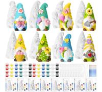 Foilswirl 8 Pcs Spring Gnome Ceramics to Paint Ready to Paint Your Own Ceramic Gnome Statues DIY Unpainted Ceramics Paintable Gnome Figurines Kit Crafts with Brush Palette Paint