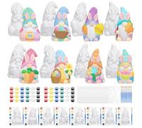 Foilswirl 8 Pcs Spring Gnome Ceramics to Paint Ready to Paint Your Own Ceramic Gnome Statues Spring DIY Unpainted Ceramics Paintable Figurines Kit Crafts with Brush Palette