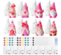 Foilswirl 8 Pcs Valentine Gnome Ceramics to Paint Galentine Pink Ready to Paint Your Own Ceramic Gnome Statues DIY Unpainted Ceramics Paintable Figurines Kit Crafts with Brush Palette