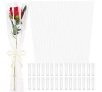 FOIMAS 100pcs Single Rose Sleeves Bags,Single Flower Sleeve with 100 Pcs Floral Water Tubes for Valentine's Day Mother'S Day Flower Wrapping Party Supply Wedding Graduation,Clear