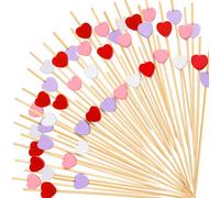 FOIMAS 200pcs Heart Cocktail Picks,Red Pink Purple Heart Shaped Bamboo Toothpicks for Appetizers Fruit Food Cake Valentine's Day Party Wedding Decoration
