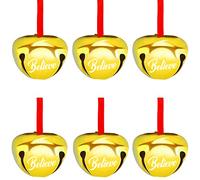 FOIMAS 30pcs 1.6 Inch Believe Bell Ornament Metal Christmas Sleigh Bells with Red Ribbon for Christmas Tree Holiday Decoration,Gold