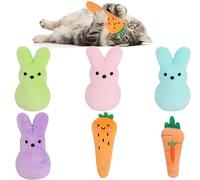 FOIMAS Easter Catnip Toys,6pcs Bunny Carrot Cat Teething Chew Plush Toys for Pet Easter Presents Relieve Stress Cat Lovers Gifts Kitty Toys Cat Teething Chew Toy