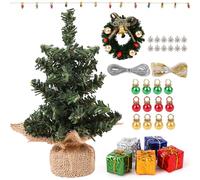 FOIMAS Mini Christmas Tree for Dollhouse Decoration,7.8 Inch Miniature Artificial Christmas Tree with Fake Lights Xmas Ball Wreath Ornament for Xmas Dollhouse Craft Decor Supply