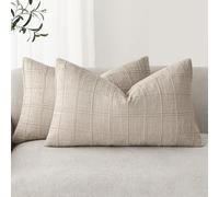 Foindtower 2 Pack Linen Decorative Throw Pillow Covers Plaid Neutral Accent Pillow Covers Modern Farmhouse Boho Home Decor for Sofa Chair Couch Bedroom Living Room Outdoor
