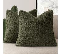 Foindtower 2 Pieces 18x18 Inch Olive Green, Faux Fur Throw Pillow Cover Accent Sherpa Furry Pillow Covers Fuzzy Soft Pillowcases Cozy Sheepskin Decorative Fleece Cushion Case for Bed Couch Living Room
