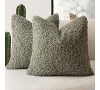 Foindtower 2 Pieces 20x20 Inch Sage Green, Faux Fur Throw Pillow Cover Accent Sherpa Pillow Fuzzy Soft Pillowcases Sheepskin Decorative Fleece Cushion Case for Bed Couch Living Room