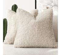 Foindtower 2 Pieces Faux Fur Throw Pillow Cover Decorative Sherpa Pillow Fuzzy Accent Pillowcases Soft Sheepskin Fleece Cushion Case for Bed Couch Living Room 18x18 Inch Neutral Cream