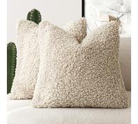 Foindtower 2 Pieces Faux Fur Throw Pillow Cover Decorative Sherpa Pillow Fuzzy Accent Pillowcases Soft Sheepskin Fleece Cushion Case for Bed Couch Living Room 18x18 Inch Light Khaki