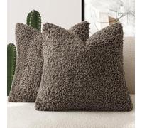 Foindtower 2 Pieces Teddy Faux Fur Throw Pillow Cover Decorative Sherpa Pillow Fuzzy Accent Pillowcases Soft Sheepskin Fleece Cushion Case for Bed Couch Living Room 18x18 Inch Chocolate