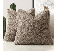 Foindtower 2 Pieces Teddy Faux Fur Throw Pillow Cover Decorative Sherpa Pillow Fuzzy Sheepskin Accent Cushion Case Soft Fleece Pillowcases for Bed Couch Living Room 18x18 Inch Khaki