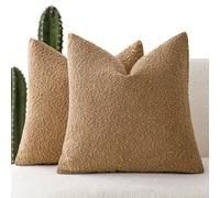 Foindtower Accent Solid Pillow Cases Textured Boucle Throw Pillow Covers Cozy Modern Decorative Couch Cushion Case for Chair Sofa Bed Living Room Home Decor, Pack of 2, 18 x 18 Inch,Tobacco