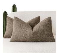 Foindtower Cozy Textured Boucle Lumbar Throw Pillow Cover 12x20 Light Brown | Pack of 2 Accent Solid Pillowcases,Modern Decorative Cushion Case,Neutral Home Decor for Couch Chair Sofa Bedroom Living Room