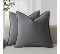 Foindtower Decorative Cushion Covers, Pack of 2, Square, Plain Colour, Soft Linen, Bohemian and Rustic Style, for Chair, Sofa, Bedroom, Living Room, Home Decor, 45.7 x 45.7 cm, Grey