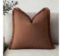 Foindtower Decorative Linen Fringe Throw Pillow Covers Boho Farmhouse Cushion Cover with Tassels Soft Accent Pillowcase for Chair Sofa Bed Living Room Home Decor, 16×16 Inch, 1PC,Fall Rust Orange