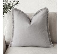 Foindtower Decorative Linen Fringe Throw Pillow Covers Cozy Boho Farmhouse Cushion Cover with Tassels Accent Pillowcase for Chair Sofa Bed Living Room Home Decor, 20×20 Inch, 1PC,Light Rustic Gray