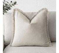 Foindtower Decorative Linen Fringe Throw Pillow Covers Cozy Boho Farmhouse Cushion Cover with Tassel Soft Accent Pillowcase for Chair Sofa Bed Living Room Home Decor, 20×20 Inch, 1PC, Natural Beige
