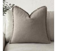 Foindtower Decorative Linen Fringe Throw Pillow Covers Cozy Boho Farmhouse Cushion Cover with Tassels Soft Accent Pillowcase for Chair Sofa Bed Living Room Home Decor, 16×16 Inch,1PC,Brown Tan