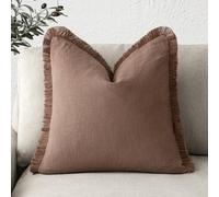 Foindtower Decorative Linen Fringe Throw Pillow Covers Cozy Boho Farmhouse Cushion Cover with Tassels Soft Accent Pillowcase for Chair Sofa Bed Living Room Home Decor, 22×22 Inch, 1PC, Rust