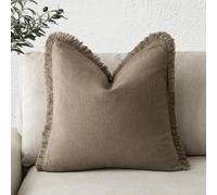 Foindtower Decorative Linen Fringe Throw Pillow Covers Cozy Boho Farmhouse Cushion Cover with Tassels Soft Accent Pillowcase for Chair Sofa Bed Living Room Home Decor, 22×22 Inch, 1PC, Light Brown