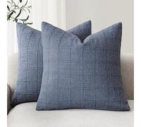 Foindtower Decorative Pillow Covers Linen Checked Neutral Accent Pillowcases Modern Farmhouse Style Boho Home Decor for Sofa Chair Couch Bedroom Living Room Outdoor Set of 2