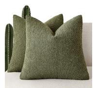 Foindtower Decorative Textured Boucle Throw Pillow Covers 18x18 Moss Green | Pack of 2 Accent Solid Pillow Cases,Modern Cozy Soft Cushion Case,Neutral Home Decor for Couch Chair Sofa Bedroom Living Room