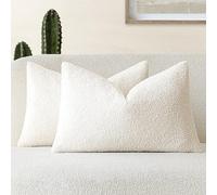Foindtower Pack of 2, Curly Faux Fur Decorative Throw Pillow Covers Soft Neutral Plush Cushion Case Cozy Fluffy Furry Boho Pillowcase for Home Living Room Couch Bed Sofa 12 x 20 Inch, Cream White