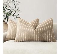 Foindtower Pack of 2 Decorative Jacquard Boucle Lumbar Throw Pillow Covers Accent Textured Striped Pillowcases Cozy Boho Cushion for Couch Sofa Bedroom Living Room Home Decor 12x20 Inch Camel