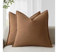 Foindtower Pack of 2, Decorative Linen Soild Throw Pillow Covers Soft Accent Cushion Case Boho Farmhouse Pillowcase for Chair Couch Sofa Bedroom Living Room Home Decor 18 x 18 Inch Orange Brown