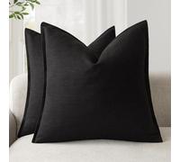 Foindtower Pack of 2, Decorative Linen Soild Throw Pillow Covers Soft Accent Cushion Case Boho Farmhouse Neutral Pillowcase for Chair Couch Sofa Bedroom Living Room Home Decor 24 x 24 Inch Black