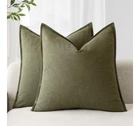 Foindtower Pack of 2, Decorative Linen Soild Throw Pillow Covers Soft Accent Cushion Case Boho Farmhouse Pillowcase for Chair Couch Sofa Bedroom Living Room Home Decor 20 x 20 Inch Olive Green
