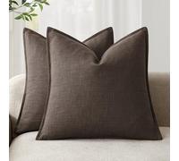 Foindtower Pack of 2, Decorative Linen Soild Throw Pillow Covers Soft Accent Cushion Case Boho Farmhouse Neutral Pillowcase for Couch Sofa Bedroom Living Room Home Decor 20 x 20 Inch Reddish Brown