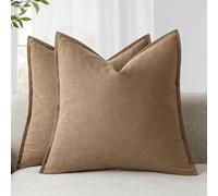 Foindtower Pack of 2, Decorative Linen Soild Throw Pillow Covers Soft Accent Cushion Case Boho Farmhouse Pillowcase for Chair Couch Sofa Bedroom Living Room Home Decor 26 x 26 Inch Light Khaki Brown