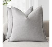 Foindtower Pack of 2, Decorative Linen Soild Throw Pillow Covers Soft Accent Cushion Case Boho Farmhouse Pillowcase for Chair Couch Sofa Bedroom Living Room Home Decor 16 x 16 Inch Light Rustic Gray