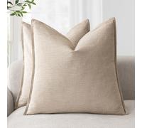 Foindtower Pack of 2, Decorative Linen Soild Throw Pillow Covers Soft Accent Cushion Case Farmhouse Neutral Pillowcase for Chair Couch Sofa Bedroom Living Room Home Decor 26 x 26 Inch Tan Beige