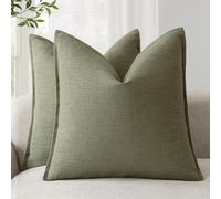 Foindtower Pack of 2, Decorative Linen Soild Throw Pillow Covers Soft Accent Cushion Case Farmhouse Neutral Pillowcase for Chair Couch Sofa Bedroom Living Room Home Decor 26x26 Inch Olive Branch Green