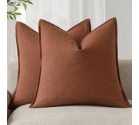 Foindtower Pack of 2, Decorative Linen Soild Throw Pillow Covers Soft Accent Cushion Case Farmhouse Neutral Pillowcase for Chair Couch Sofa Bedroom Living Room Home Decor 22 x 22 Inch Fall Rust Orange